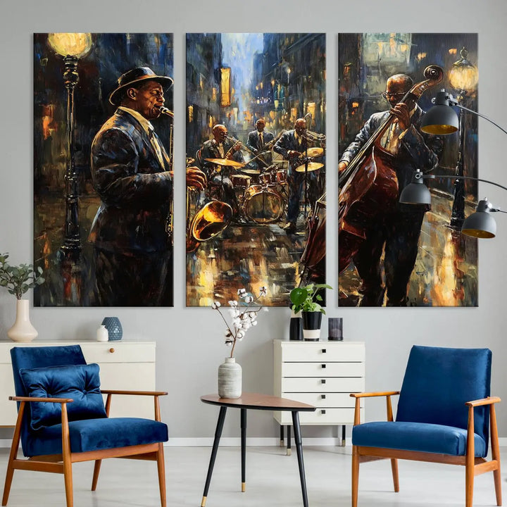 Jazz Instrument Canvas Wall Art - Abstract African American Music Art - Framed Posters for Living Room or Bedroom