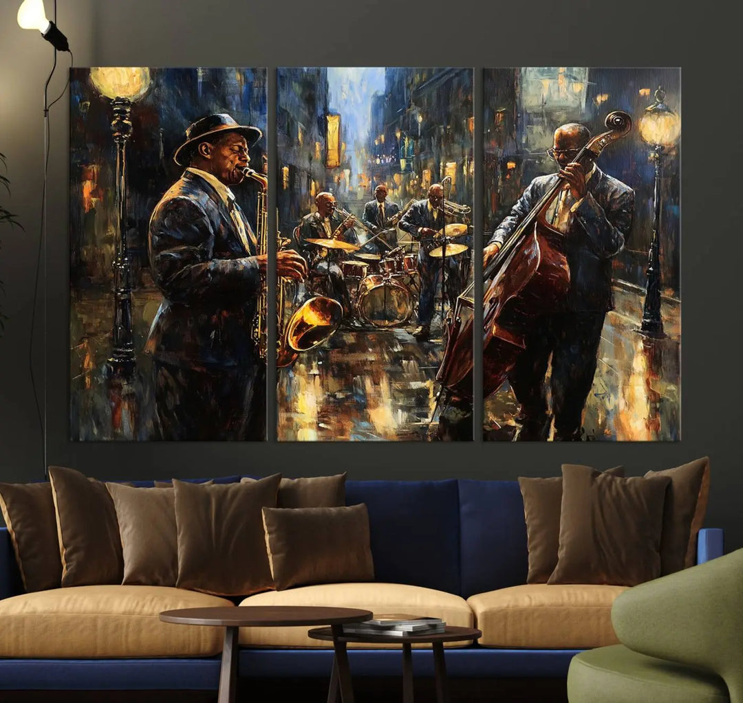 Jazz Instrument Canvas Wall Art - Abstract African American Music Art - Framed Posters for Living Room or Bedroom