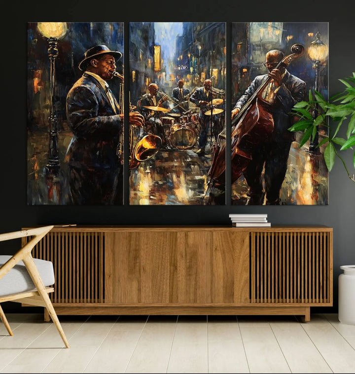 Jazz Instrument Canvas Wall Art - Abstract African American Music Art - Framed Posters for Living Room or Bedroom