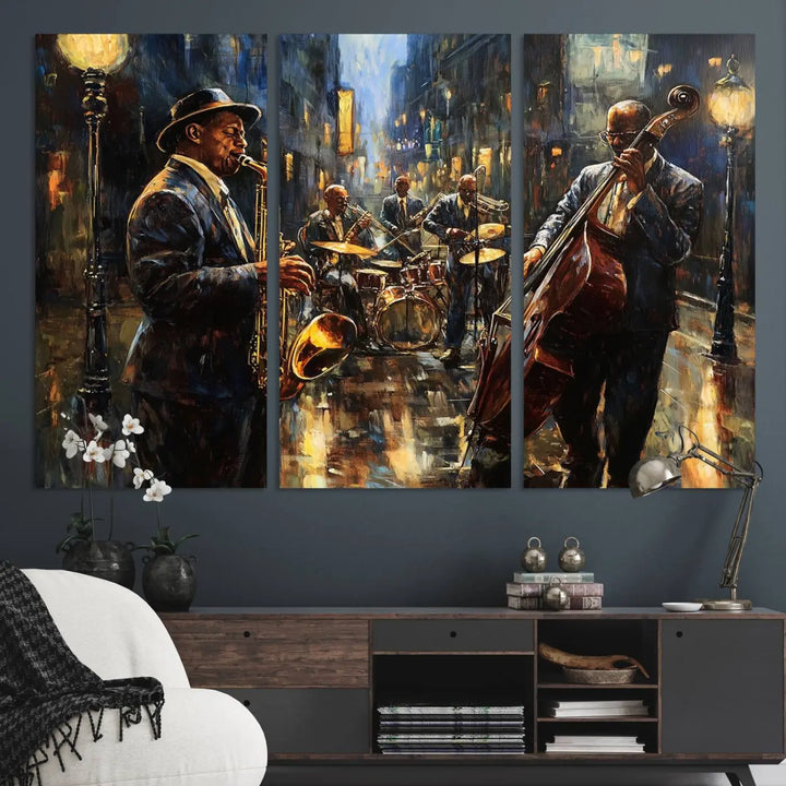 Jazz Instrument Canvas Wall Art - Abstract African American Music Art - Framed Posters for Living Room or Bedroom