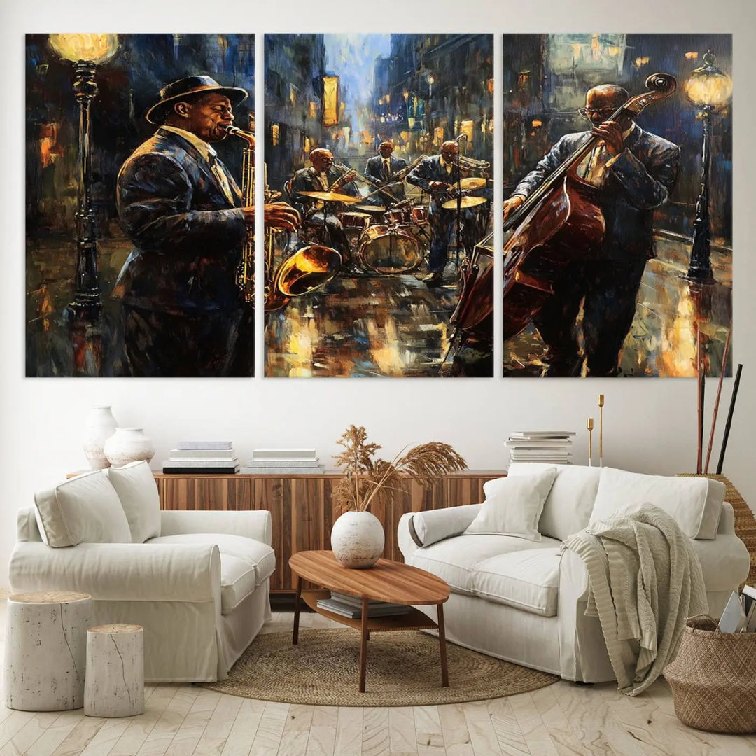 Jazz Instrument Canvas Wall Art - Abstract African American Music Art - Framed Posters for Living Room or Bedroom