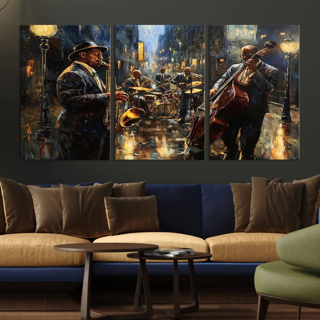 Jazz Instrument Canvas Wall Art - Abstract African American Music Art - Framed Posters for Living Room or Bedroom