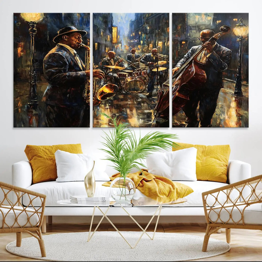 Jazz Instrument Canvas Wall Art - Abstract African American Music Art - Framed Posters for Living Room or Bedroom