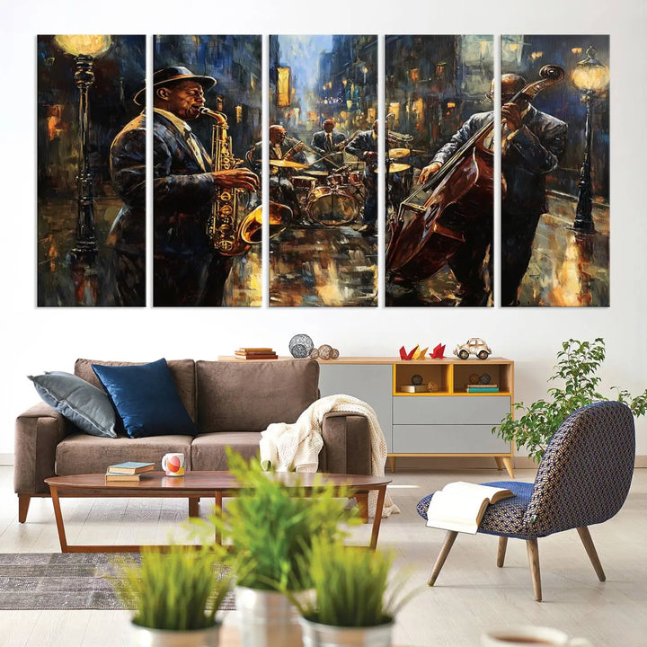 Jazz Instrument Canvas Wall Art - Abstract African American Music Art - Framed Posters for Living Room or Bedroom