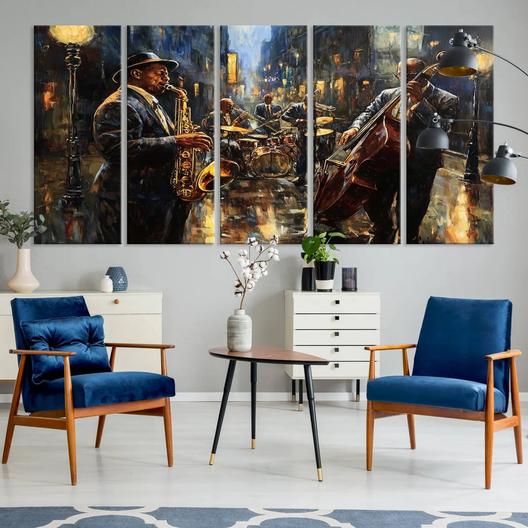 Jazz Instrument Canvas Wall Art - Abstract African American Music Art - Framed Posters for Living Room or Bedroom