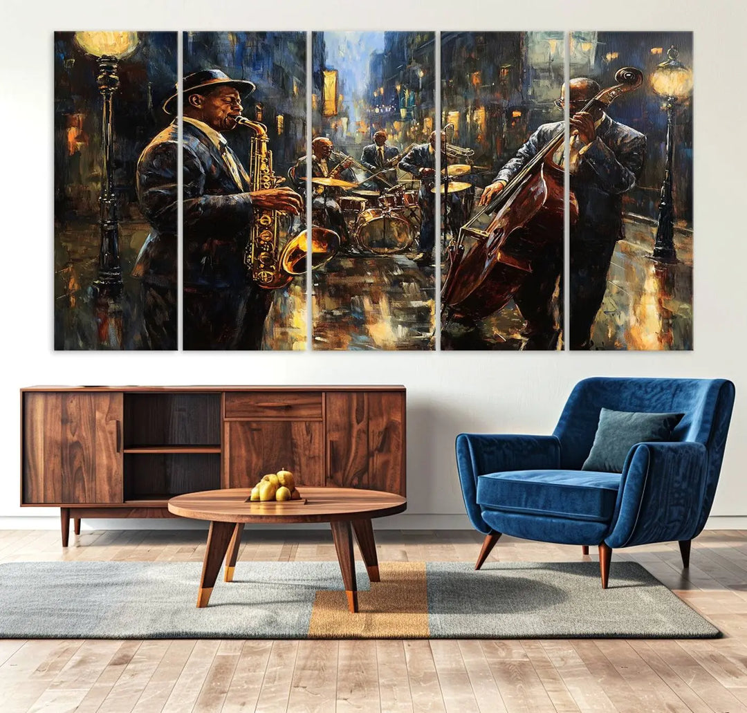 Jazz Instrument Canvas Wall Art - Abstract African American Music Art - Framed Posters for Living Room or Bedroom