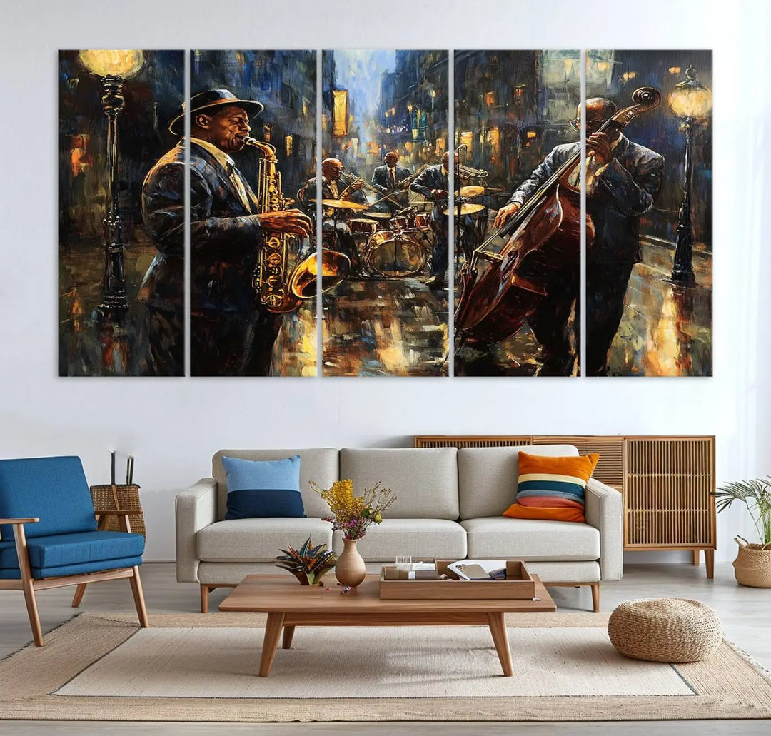 Jazz Instrument Canvas Wall Art - Abstract African American Music Art - Framed Posters for Living Room or Bedroom