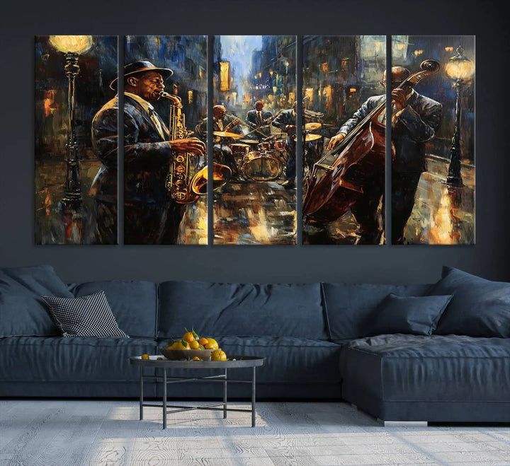 Jazz Instrument Canvas Wall Art - Abstract African American Music Art - Framed Posters for Living Room or Bedroom