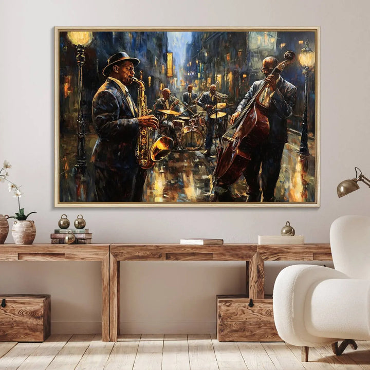 Jazz Instrument Canvas Wall Art - Abstract African American Music Art - Framed Posters for Living Room or Bedroom