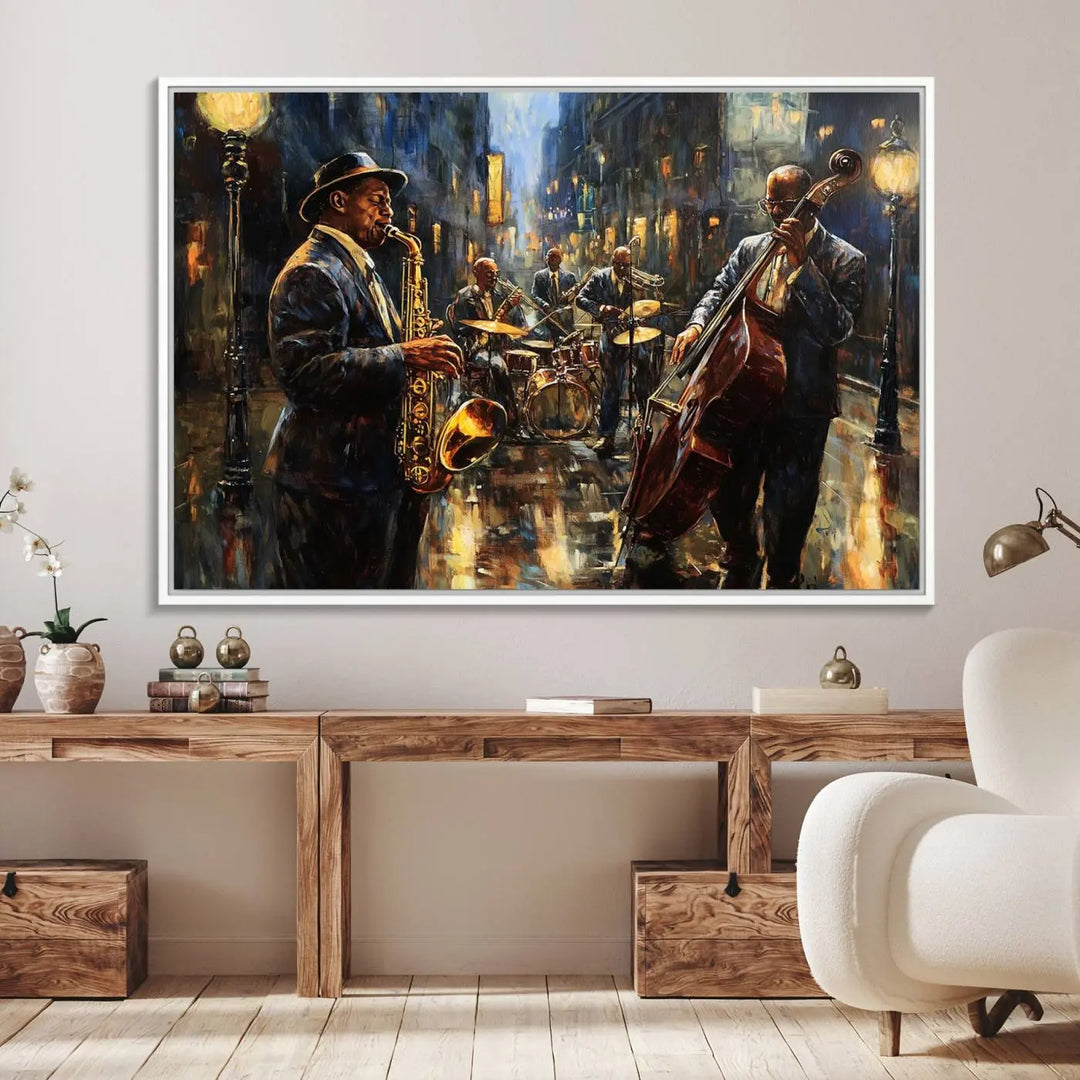 Jazz Instrument Canvas Wall Art - Abstract African American Music Art - Framed Posters for Living Room or Bedroom