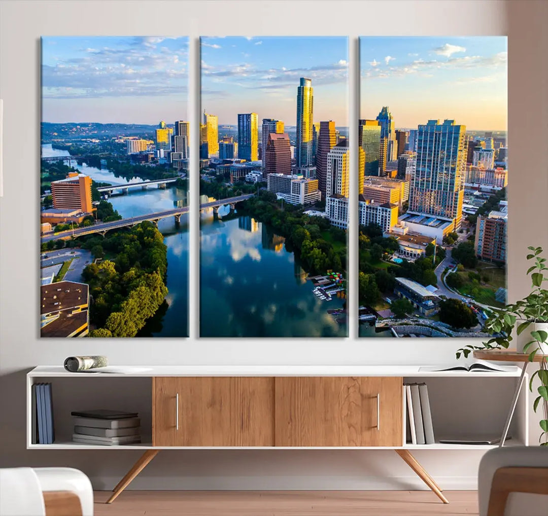 Lady Bird Lake Austin Skyline Wall Art Canvas Print Sunrise Cityscape View