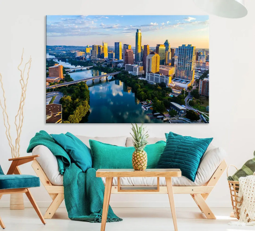 Lady Bird Lake Austin Skyline Wall Art Canvas Print Sunrise Cityscape View