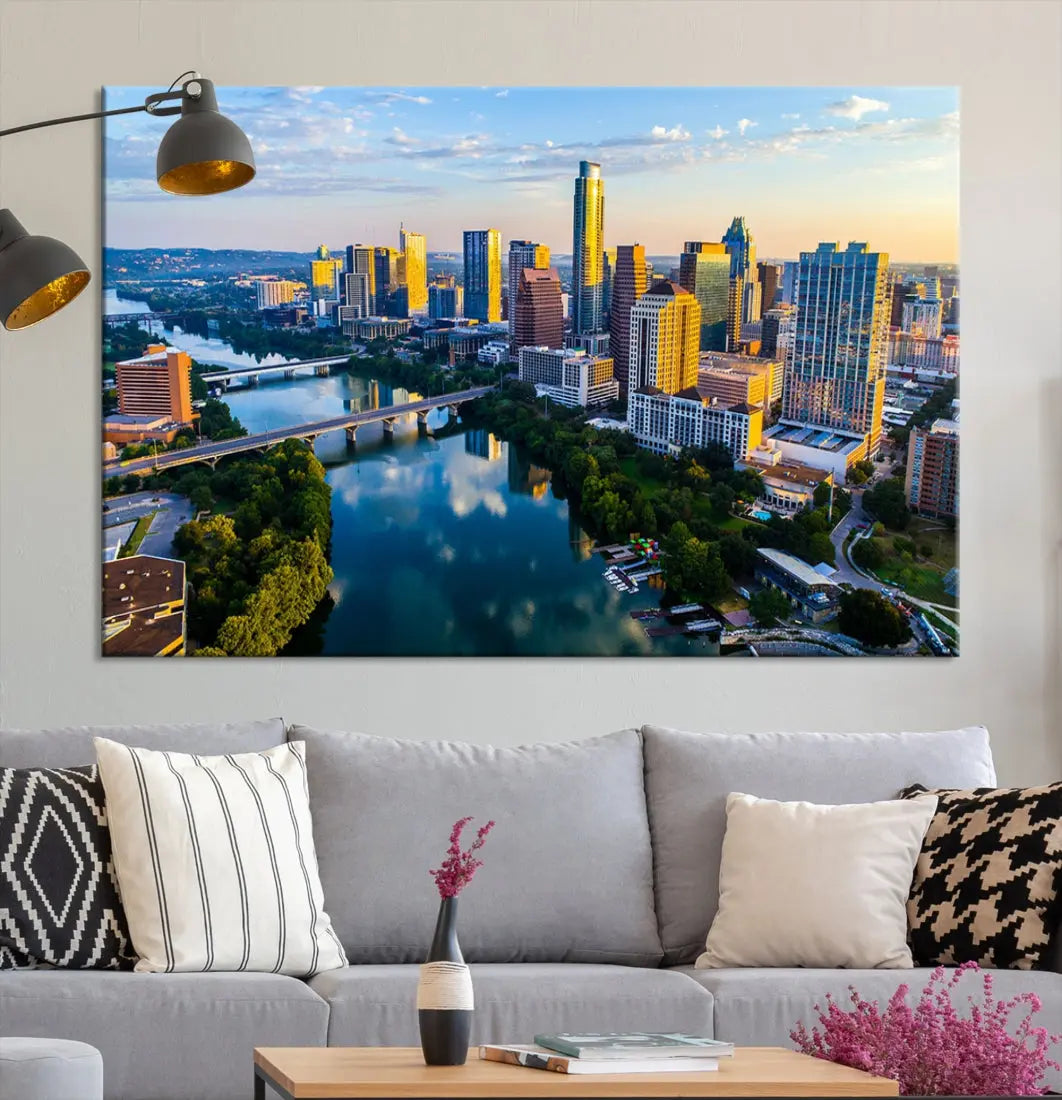 Lady Bird Lake Austin Skyline Wall Art Canvas Print Sunrise Cityscape View