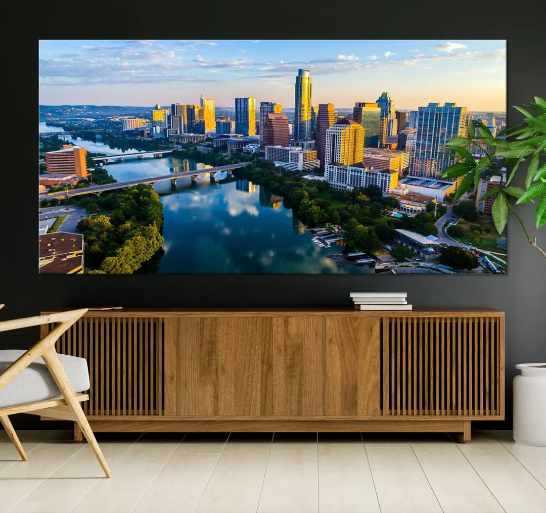 Lady Bird Lake Austin Skyline Wall Art Canvas Print Sunrise Cityscape View