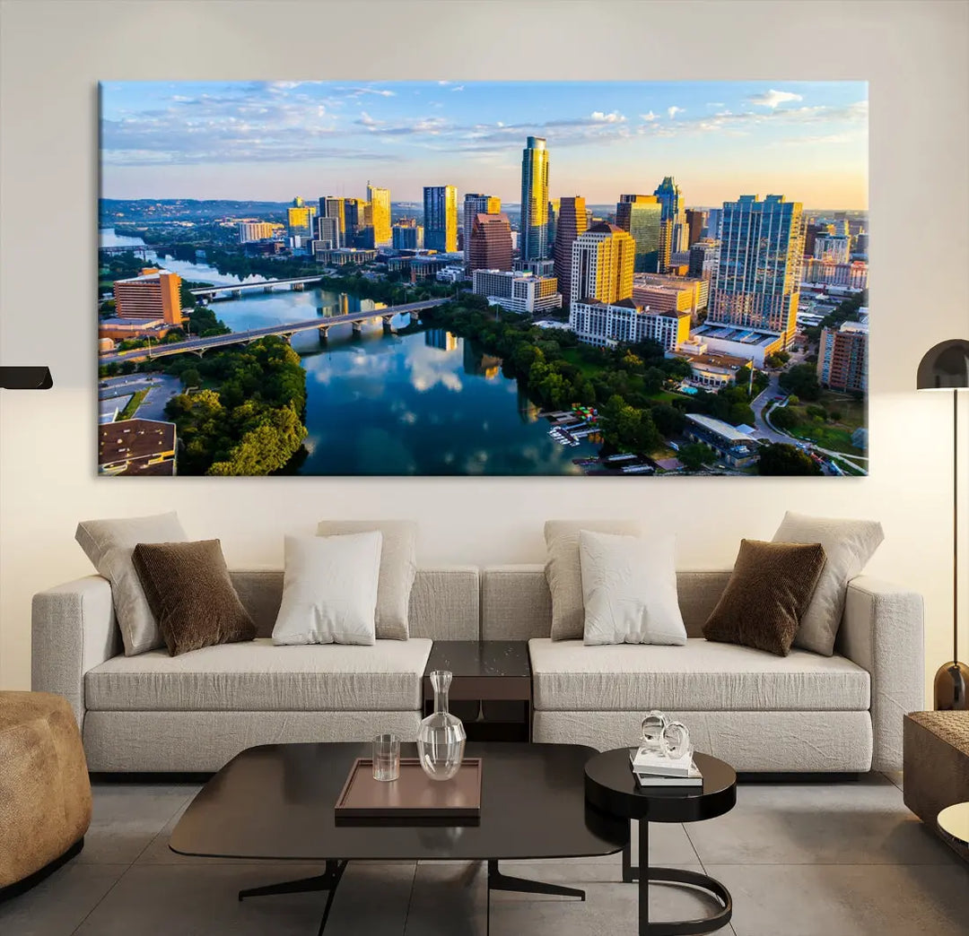 Lady Bird Lake Austin Skyline Wall Art Canvas Print Sunrise Cityscape View