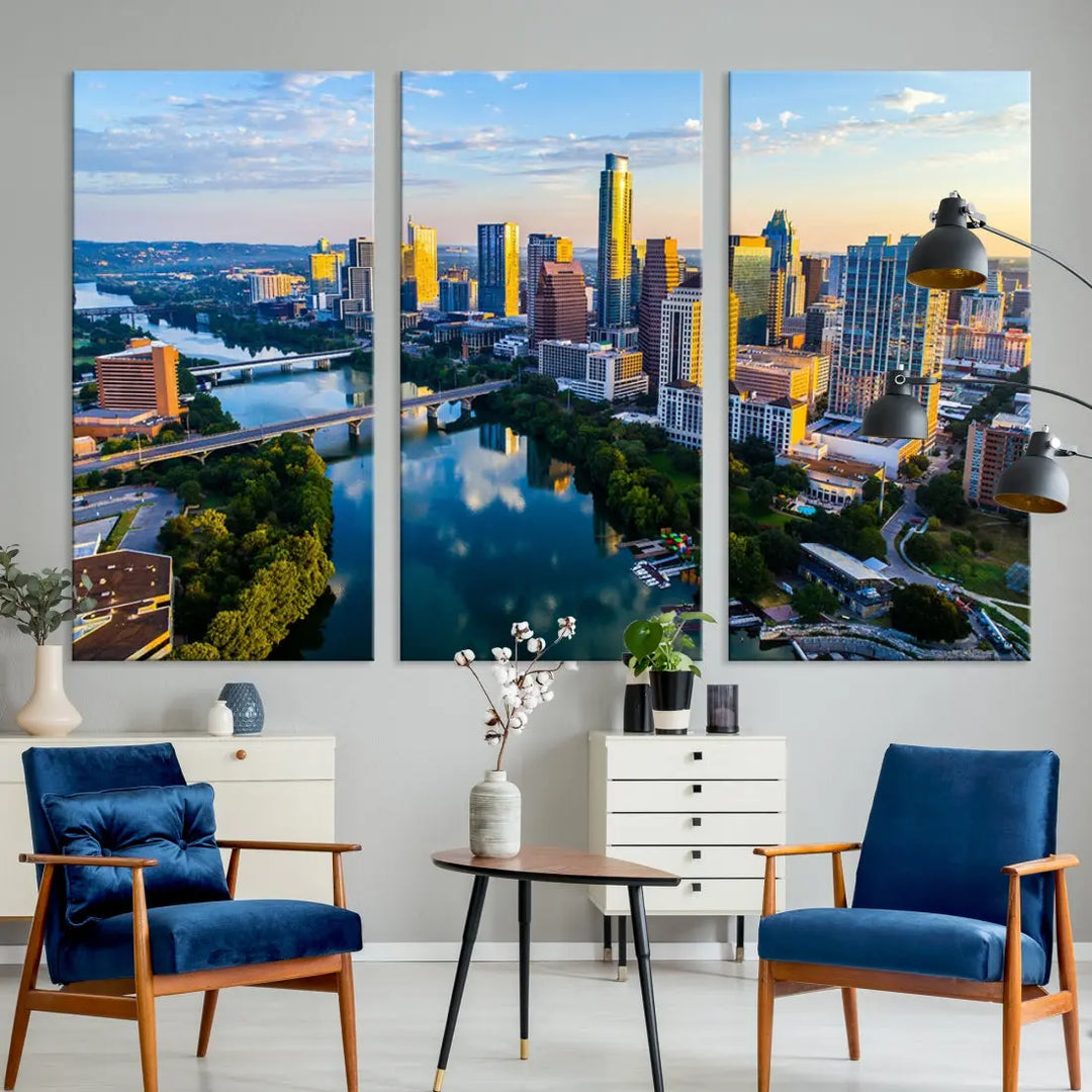 Lady Bird Lake Austin Skyline Wall Art Canvas Print Sunrise Cityscape View