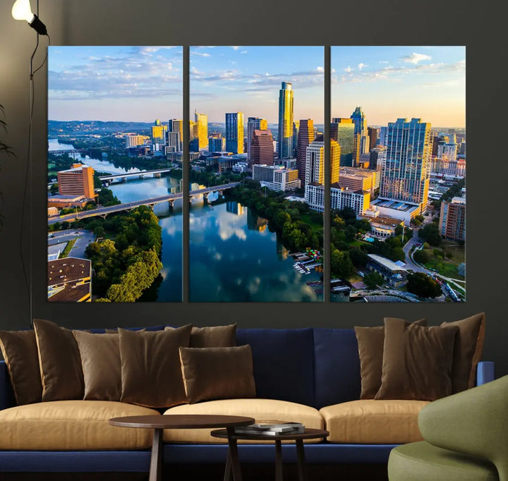 Lady Bird Lake Austin Skyline Wall Art Canvas Print Sunrise Cityscape View