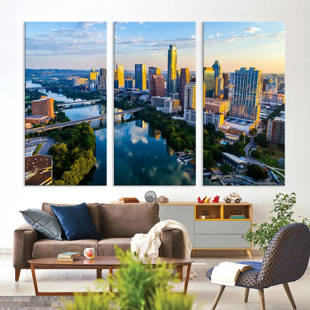 Lady Bird Lake Austin Skyline Wall Art Canvas Print Sunrise Cityscape View