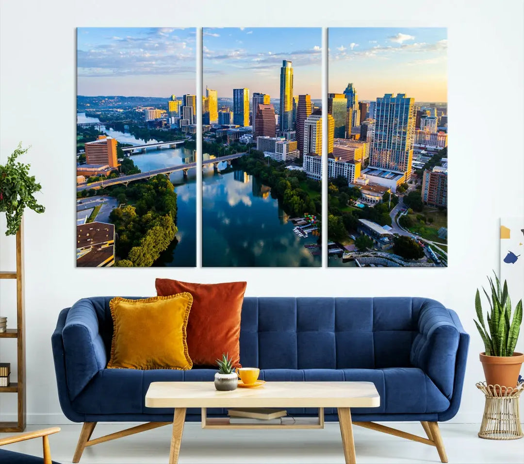 Lady Bird Lake Austin Skyline Wall Art Canvas Print Sunrise Cityscape View