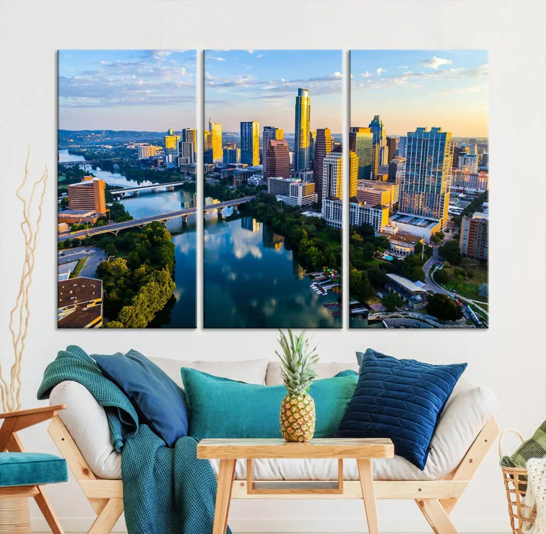 Lady Bird Lake Austin Skyline Wall Art Canvas Print Sunrise Cityscape View