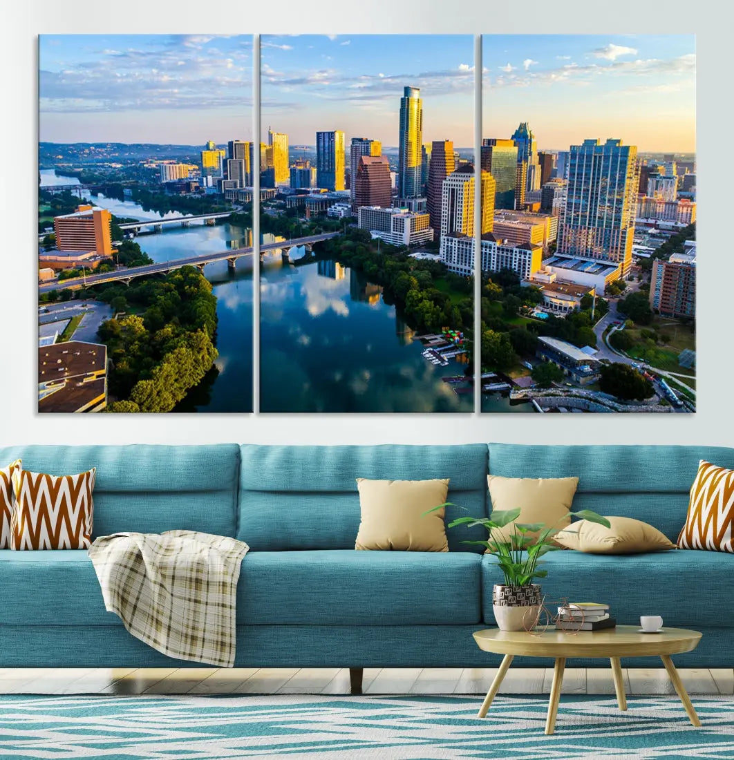 Lady Bird Lake Austin Skyline Wall Art Canvas Print Sunrise Cityscape View