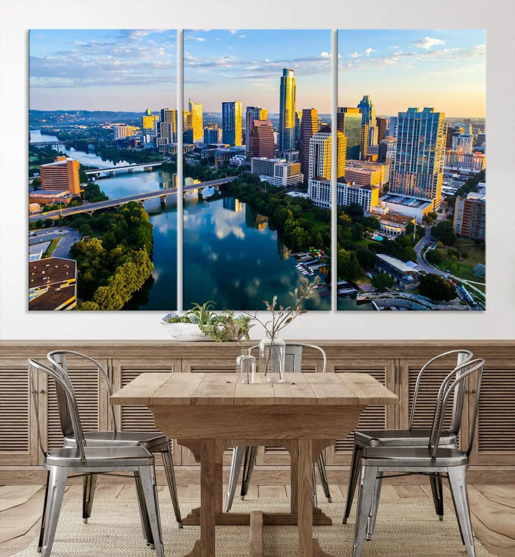 Lady Bird Lake Austin Skyline Wall Art Canvas Print Sunrise Cityscape View