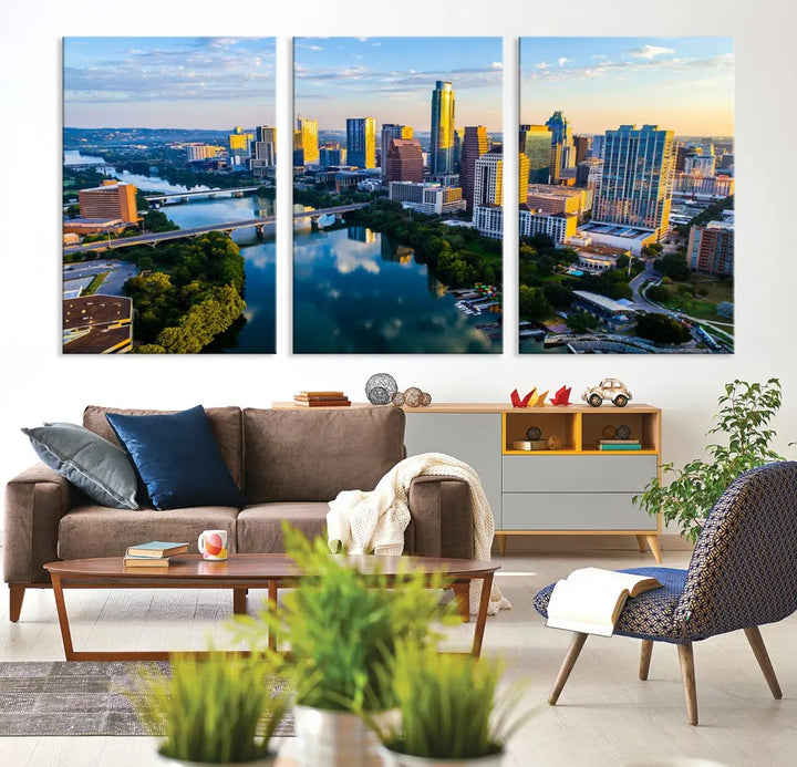 Lady Bird Lake Austin Skyline Wall Art Canvas Print Sunrise Cityscape View