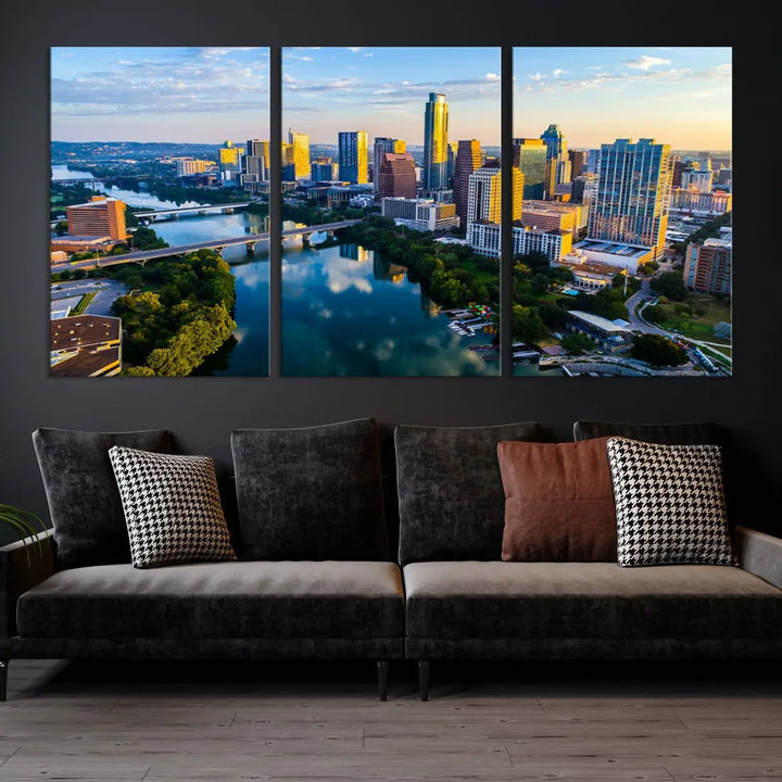 Lady Bird Lake Austin Skyline Wall Art Canvas Print Sunrise Cityscape View