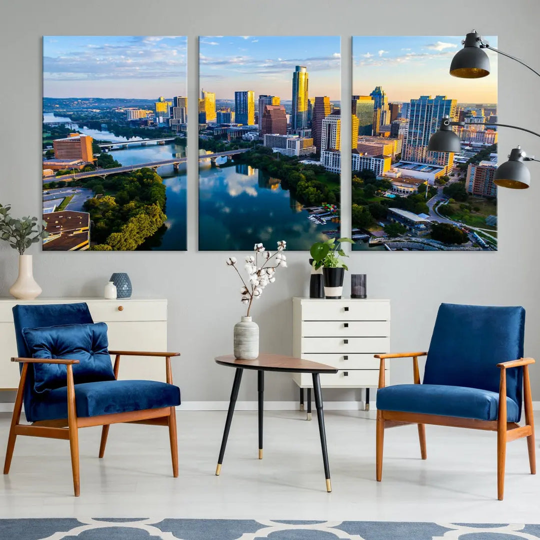 Lady Bird Lake Austin Skyline Wall Art Canvas Print Sunrise Cityscape View