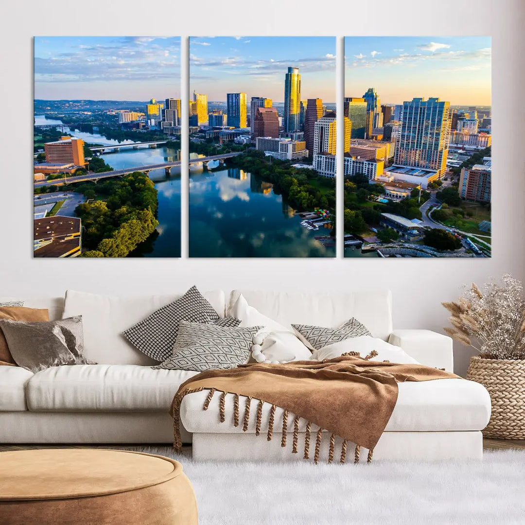 Lady Bird Lake Austin Skyline Wall Art Canvas Print Sunrise Cityscape View