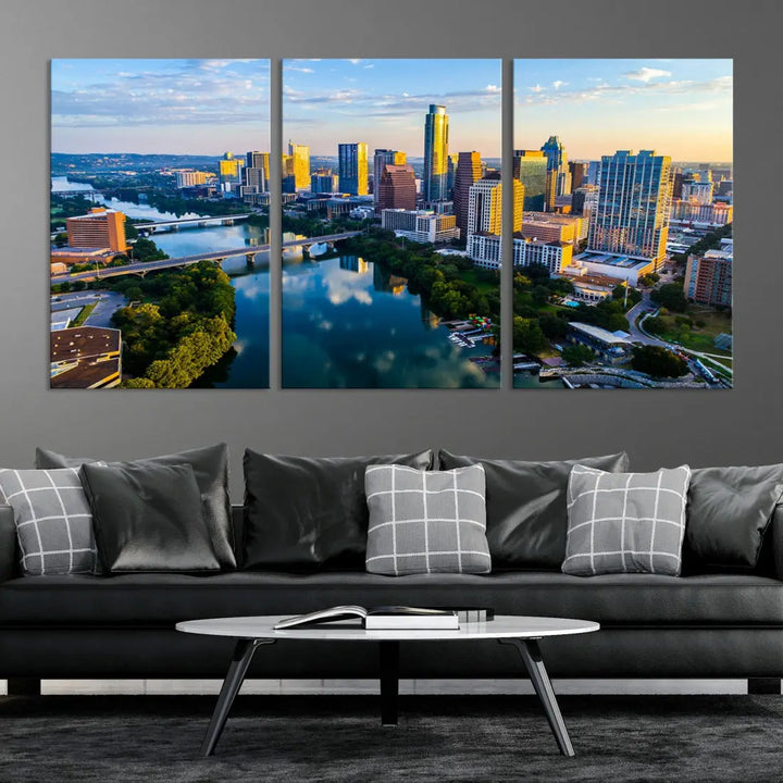 Lady Bird Lake Austin Skyline Wall Art Canvas Print Sunrise Cityscape View