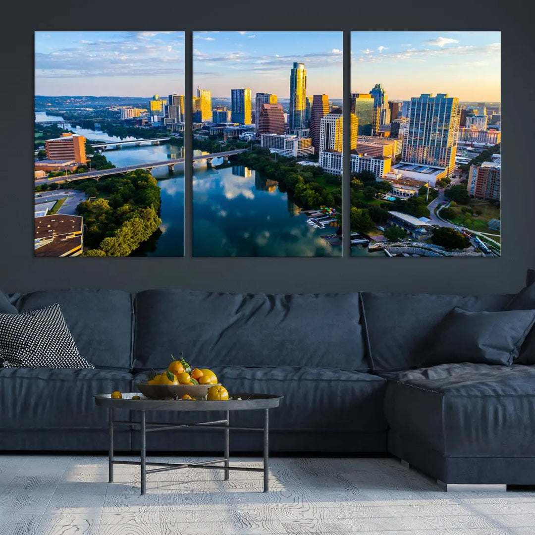 Lady Bird Lake Austin Skyline Wall Art Canvas Print Sunrise Cityscape View