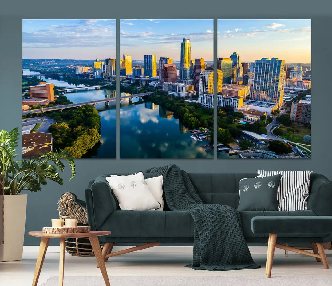 Lady Bird Lake Austin Skyline Wall Art Canvas Print Sunrise Cityscape View