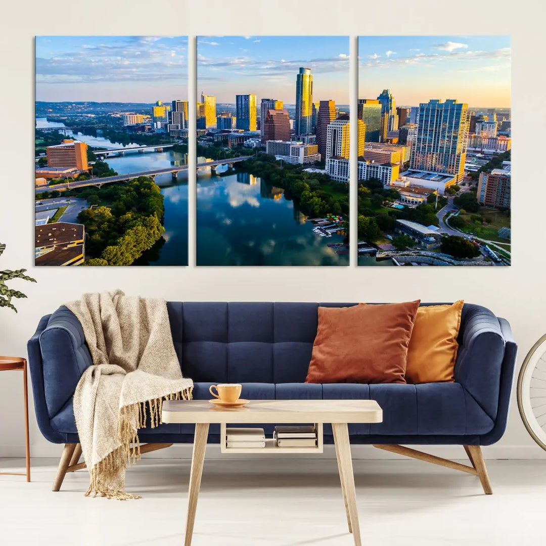 Lady Bird Lake Austin Skyline Wall Art Canvas Print Sunrise Cityscape View