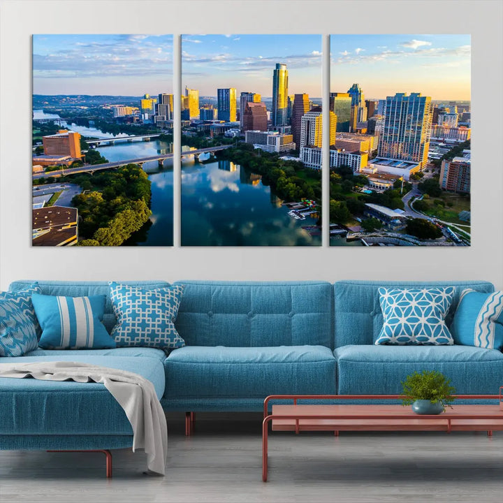 Lady Bird Lake Austin Skyline Wall Art Canvas Print Sunrise Cityscape View