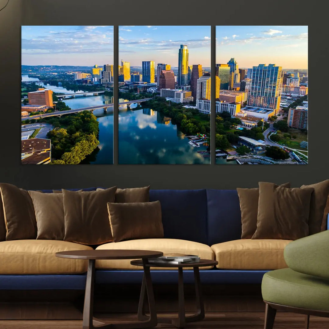 Lady Bird Lake Austin Skyline Wall Art Canvas Print Sunrise Cityscape View