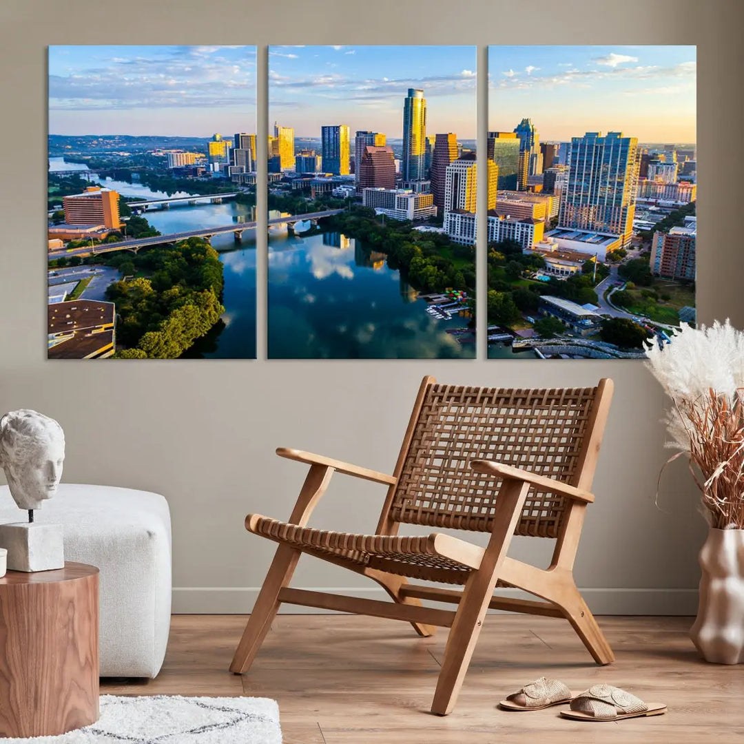 Lady Bird Lake Austin Skyline Wall Art Canvas Print Sunrise Cityscape View