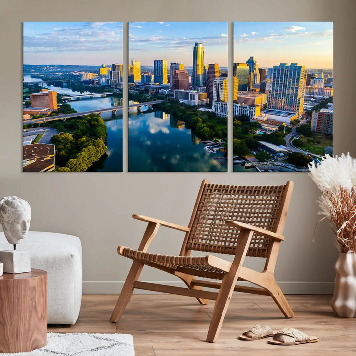 Lady Bird Lake Austin Skyline Wall Art Canvas Print Sunrise Cityscape View