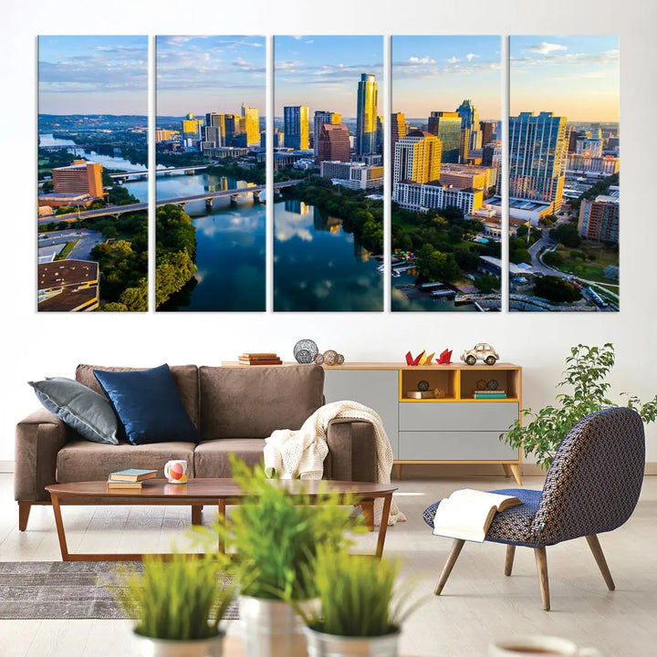 Lady Bird Lake Austin Skyline Wall Art Canvas Print Sunrise Cityscape View