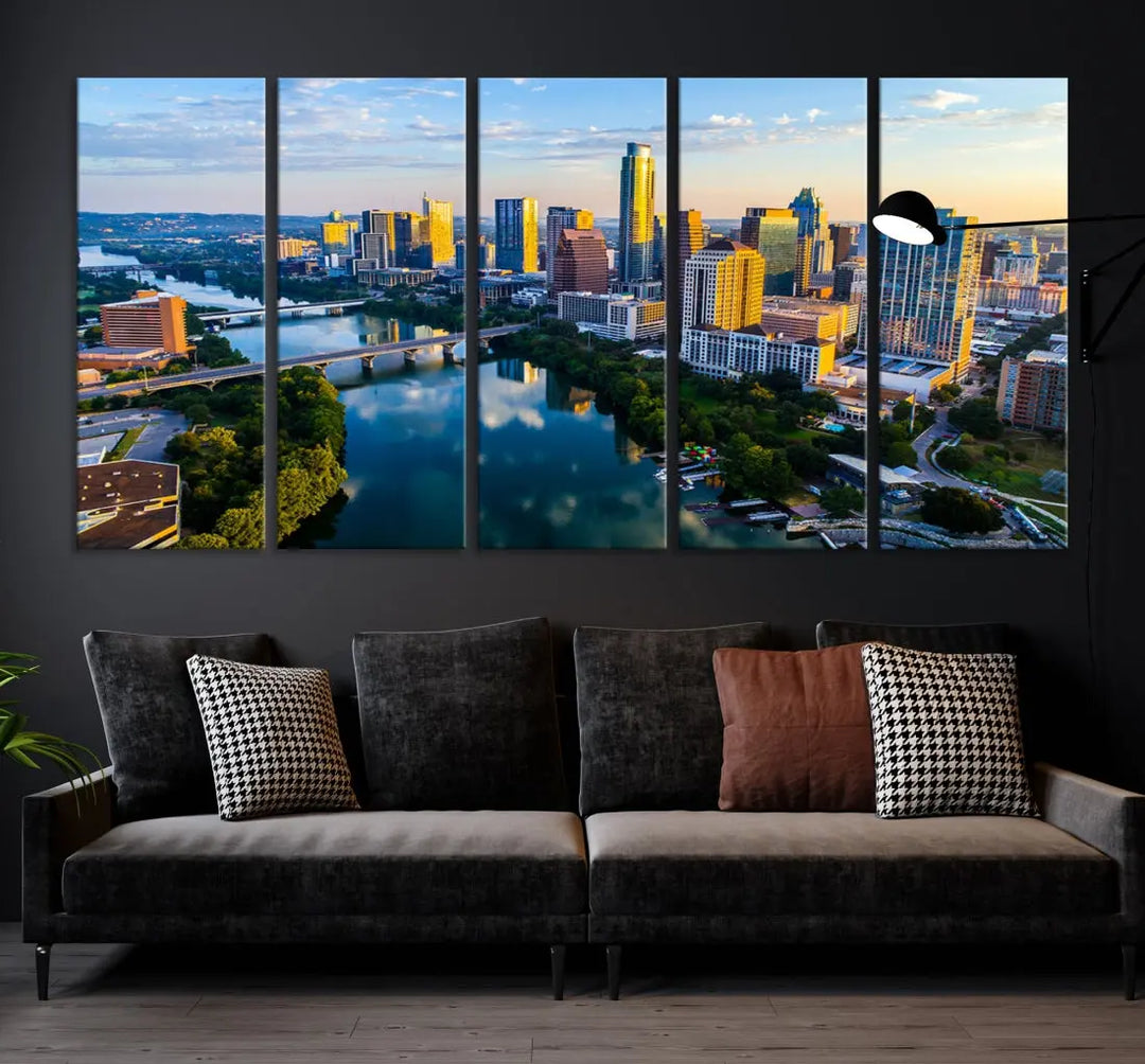 Lady Bird Lake Austin Skyline Wall Art Canvas Print Sunrise Cityscape View