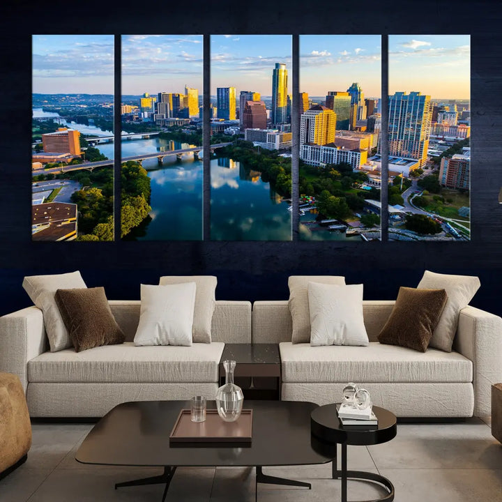 Lady Bird Lake Austin Skyline Wall Art Canvas Print Sunrise Cityscape View