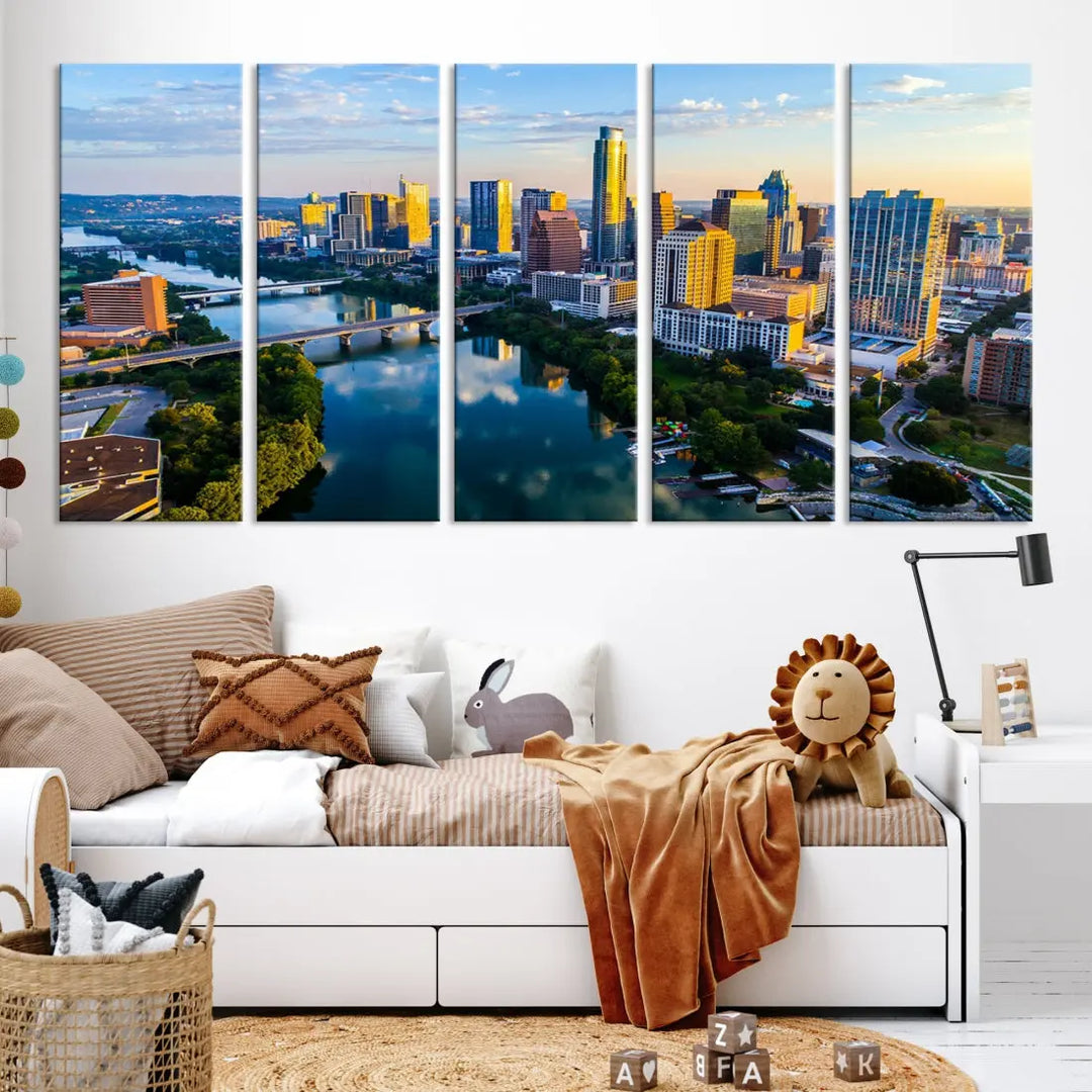 Lady Bird Lake Austin Skyline Wall Art Canvas Print Sunrise Cityscape View