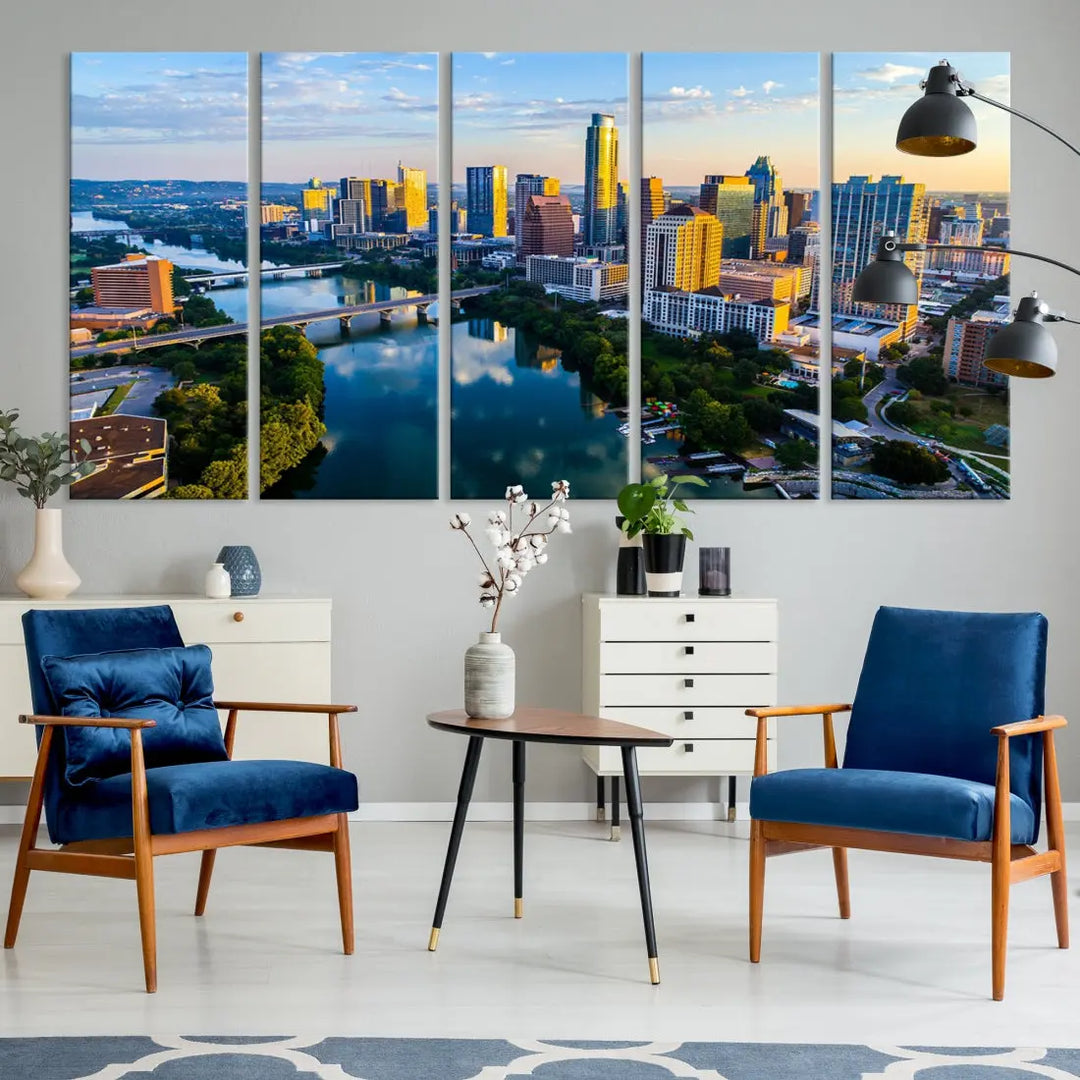 Lady Bird Lake Austin Skyline Wall Art Canvas Print Sunrise Cityscape View