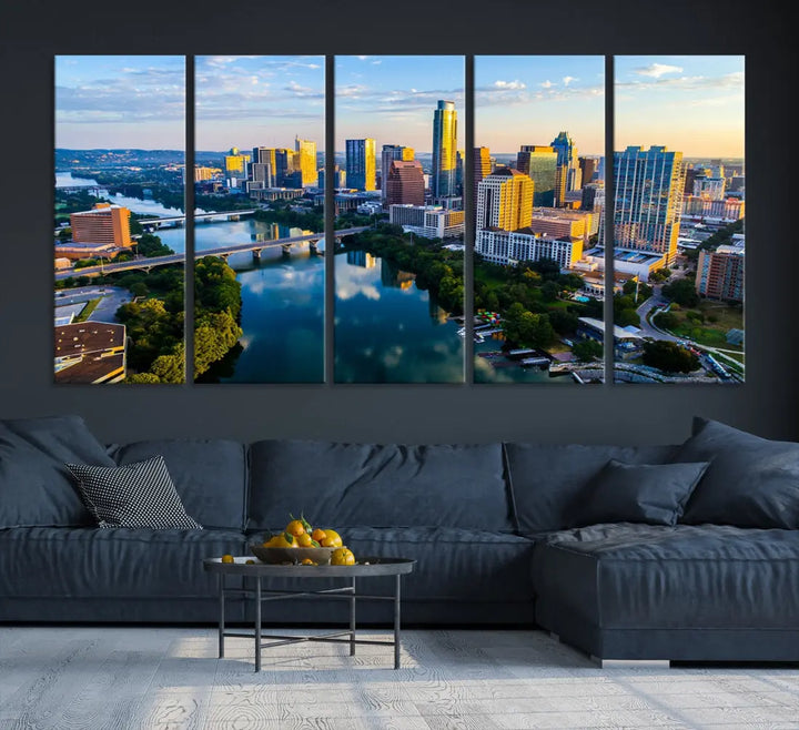 Lady Bird Lake Austin Skyline Wall Art Canvas Print Sunrise Cityscape View