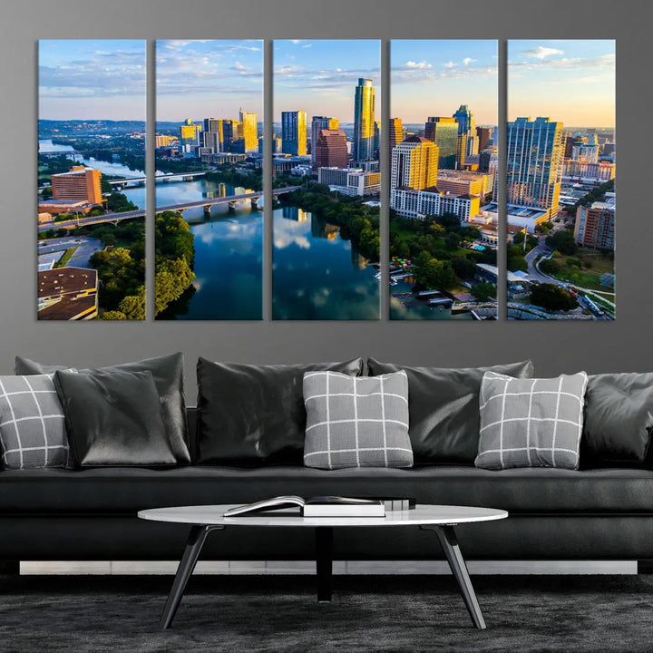 Lady Bird Lake Austin Skyline Wall Art Canvas Print Sunrise Cityscape View