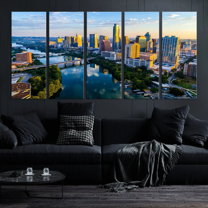 Lady Bird Lake Austin Skyline Wall Art Canvas Print Sunrise Cityscape View