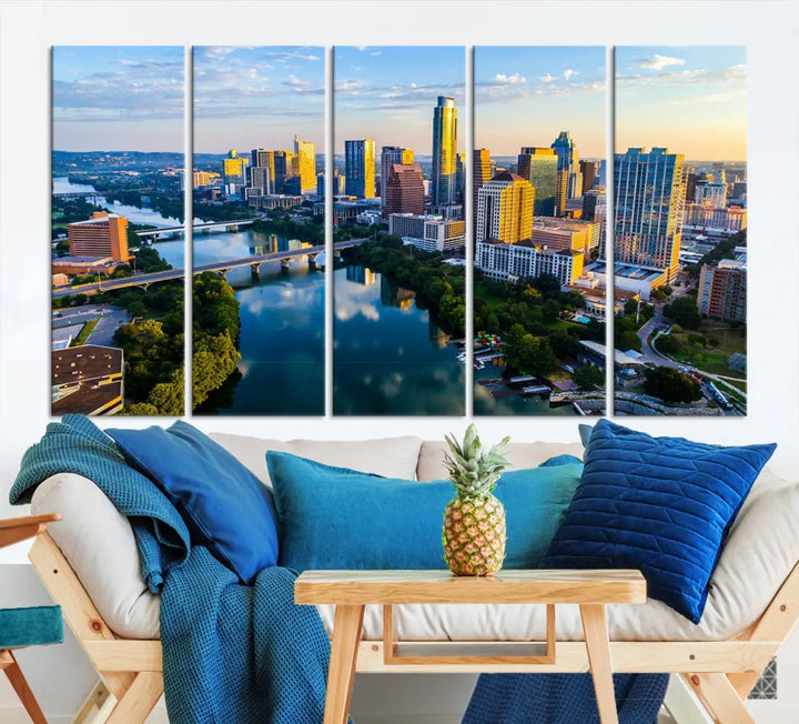 Lady Bird Lake Austin Skyline Wall Art Canvas Print Sunrise Cityscape View