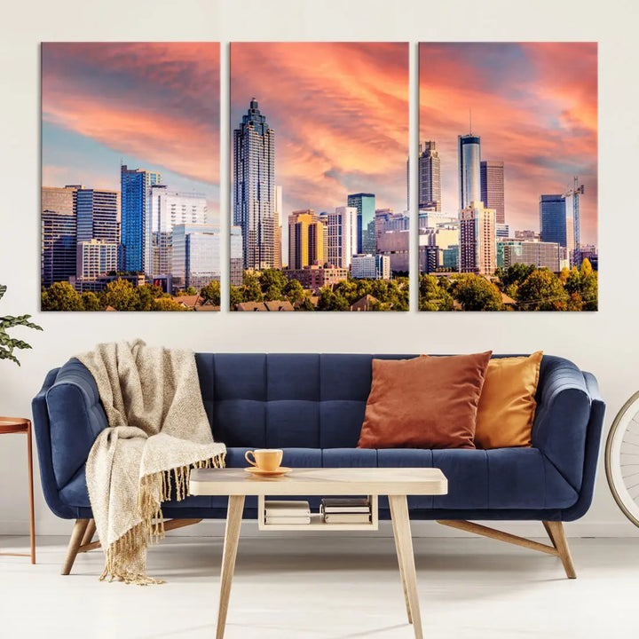 Large Atlanta City Sunset Skyline Wall Art Cityscape Canvas Print