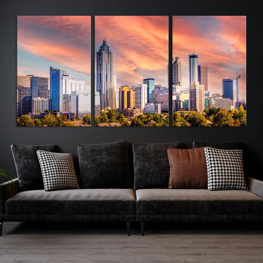 Large Atlanta City Sunset Skyline Wall Art Cityscape Canvas Print