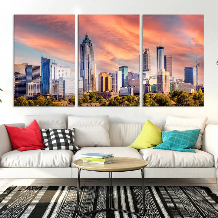 Large Atlanta City Sunset Skyline Wall Art Cityscape Canvas Print